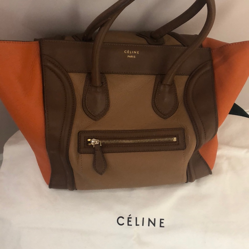 Celine Nano Lugagge Tote in Brown and Orange